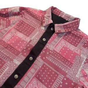 mnml Men's XL Reversible Trucker Black and Pink Paisley Denim Jacket